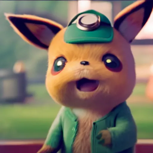 Image similar to a film still of teemo in detective pikachu