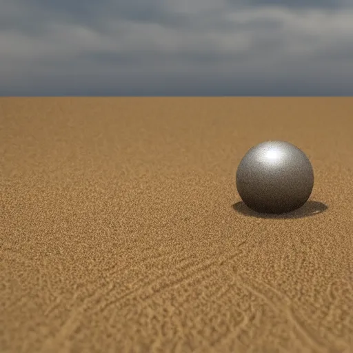 Prompt: a sphere made of sand levitating on water, highly detailed and photorealistic