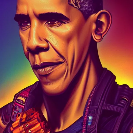 Prompt: character portrait of Obama as a retrofuturistic punk, mohawk with shaved side hair, bad attitude, dystopian cyberpunk steampunk soviet mood, intricate, wild, highly detailed, digital painting, artstation, upper body, concept art, smooth, sharp focus, illustration, art by artgerm and greg rutkowski and alphonse mucha, vibrant deep colors