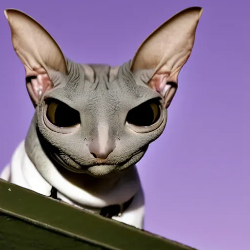 Prompt: bingus, sphinx cat, staring at you from sky