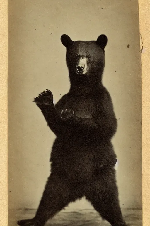 Prompt: anthropomorphic asian black bear in Dōbuku, 1900s photo