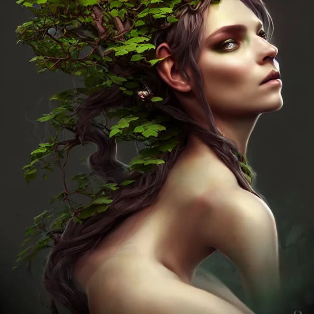 Image similar to epic professional digital portrait art of dryad 👩‍💼😉,best on artstation, cgsociety, wlop, Behance, pixiv, astonishing, impressive, outstanding, epic, cinematic, stunning, gorgeous, concept artwork, much detail, much wow, masterpiece.