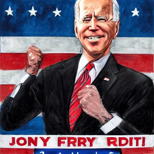 Prompt: freaky presidential portrait of Joe Biden by Ed 'Big Daddy' Roth and Jon McNaughton