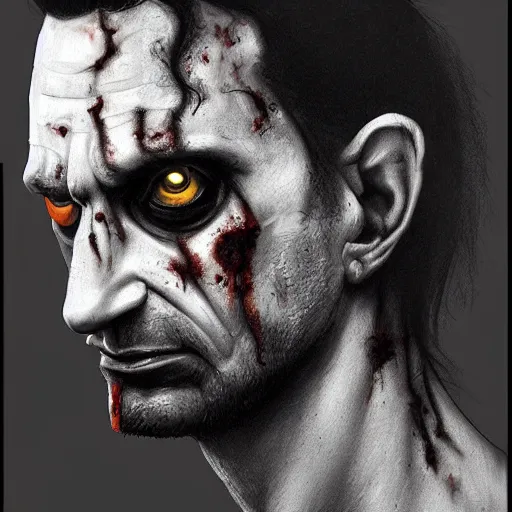 Image similar to color portrait of a zombie version of dave gahan when he was young, 7 days to die zombie, fine art, award winning, intricate, soft light from the side, elegant, sharp focus, cinematic lighting, highly detailed, digital painting, 8 k concept art, art by z. w. gu, art by brom, art by michael hussar, masterpiece, 8 k