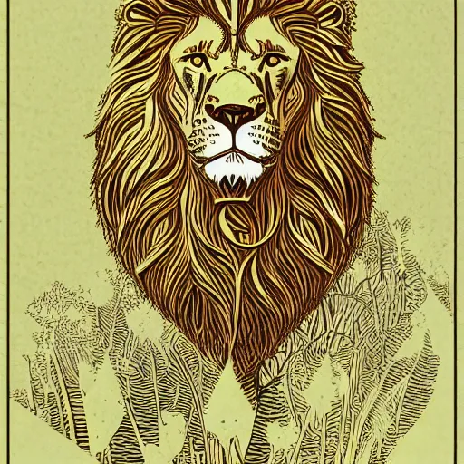 Image similar to infographic Lion in a meadow with hornbeam, Behance, illustration, vector, sharp focus, 4k