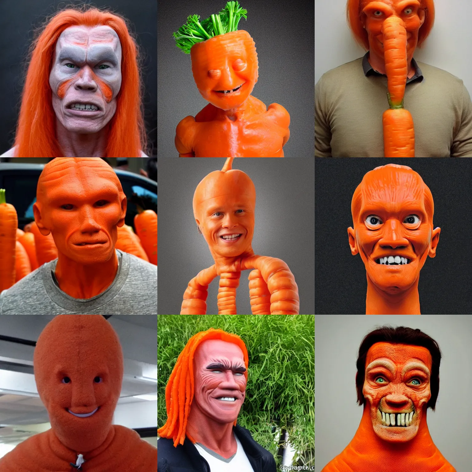 Prompt: photo of a human carrot!!!!!! with a face of arnold schwarzenegger