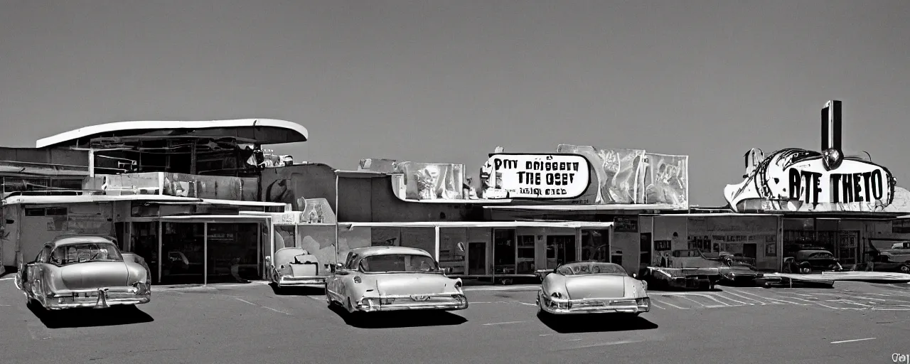 Image similar to ! spaghetti! 1 9 5 0 s drive in movie theater, in the style of michael kenna, kodachrome,