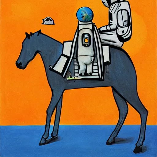 Prompt: a big astronaut carries a small horse on his back. surrealism