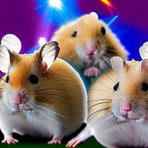 Prompt: hamsters with lazers on their heads