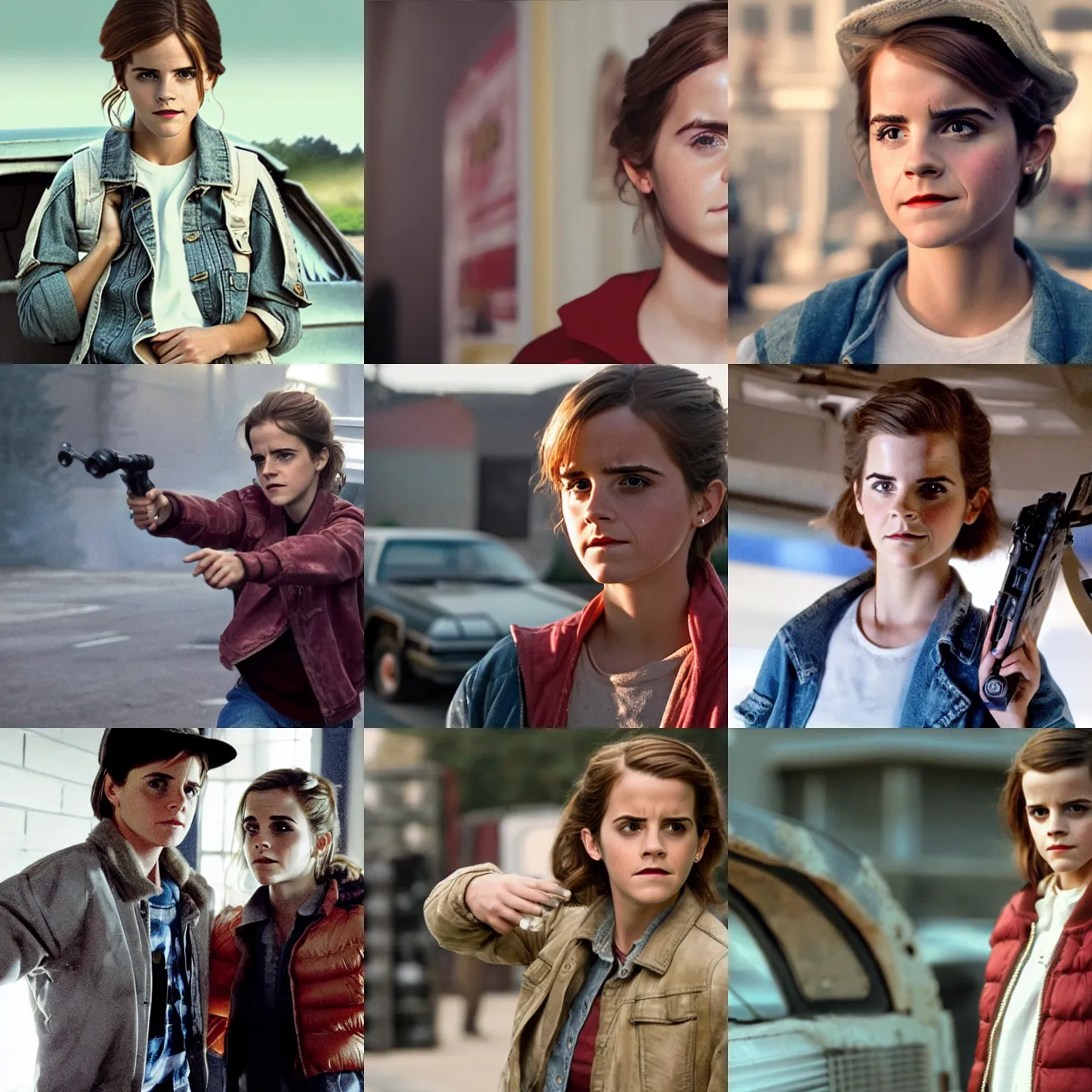 Prompt: female marty mcfly played by emma watson, detailed face, movie still back to the future, denis villeneuve