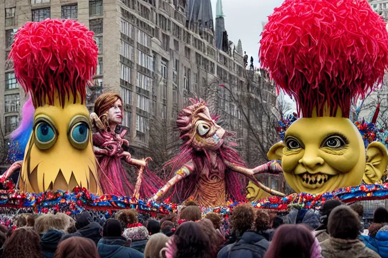 Image similar to photo of giant beautiful elaborate parade float character designed by ( ( ( ( ( ( ( ( giger ) ) ) ) ) ) ) ) and wes anderson!!!!!!!!!!!!!!, in the macys parade, detailed 4 k photo,