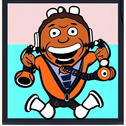 Image similar to svg sticker of a Dancing-Cleveland Brown, at a rave, spinning records, giant headphones rocking out, wearing headphones, huge speakers, dancing, rave, DJ, spinning records, digital art, amazing composition, rule-of-thirds, award-winning, trending on artstation, featured on deviantart