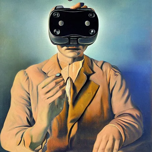 Prompt: A portrait of a VR gamer by salvador dali and ivan aivakovsky