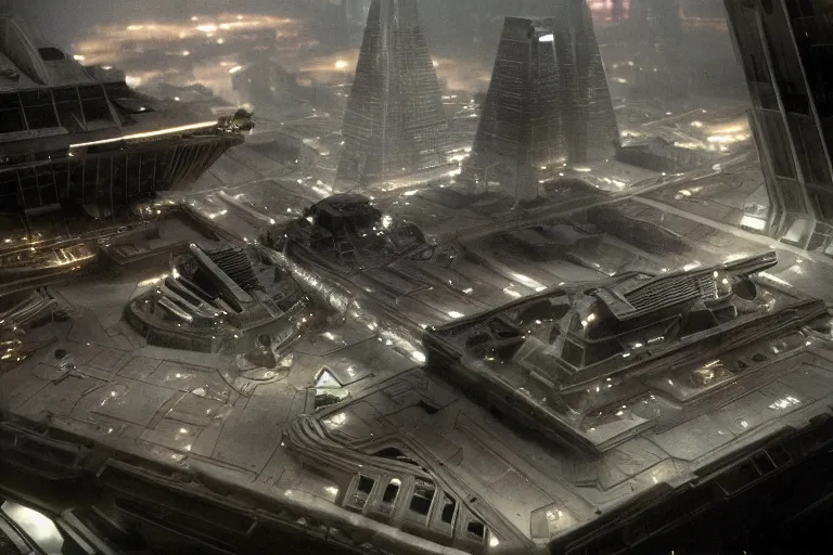 Prompt: Tyrell corporation pyramids, Blade runner, very detailed, photo-realistic, by Ridley Scott and Douglas Trumbull