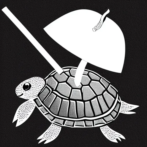 Image similar to storybook illustration of a turtle smoking a cigarette, storybook illustration, monochromatic, white background