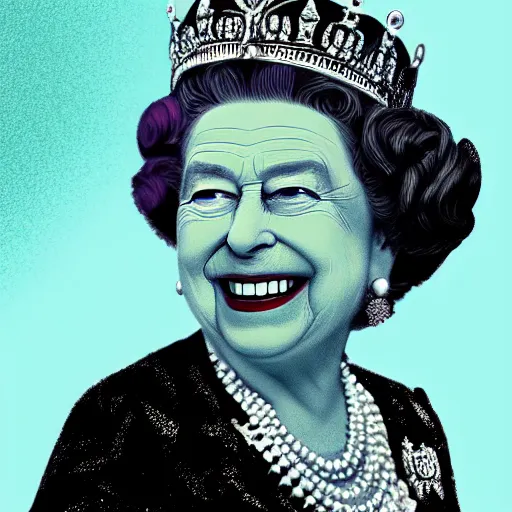 Image similar to Queen Elizabeth II rocking out on guitar, on stage at Coachella, photorealism