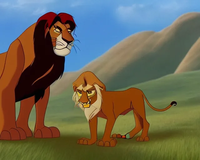 Image similar to scar from the lion king, still, animated movie, disney 1 9 9 0, film