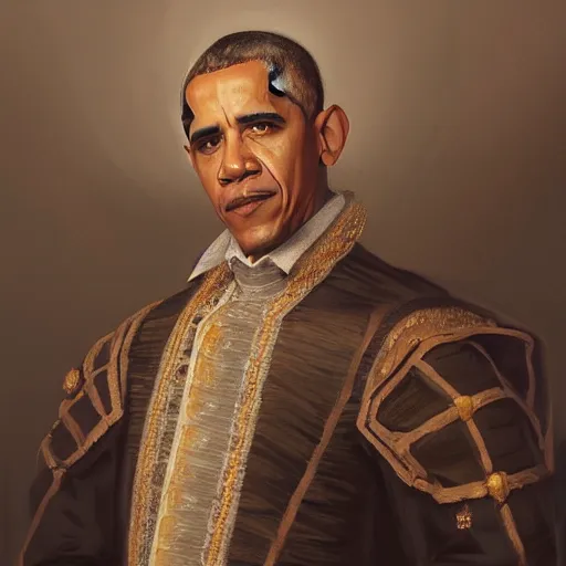Prompt: A portrait of Obama as a 16th century noble, art by greg rutkowski, matte painting, trending on artstation, very detailed