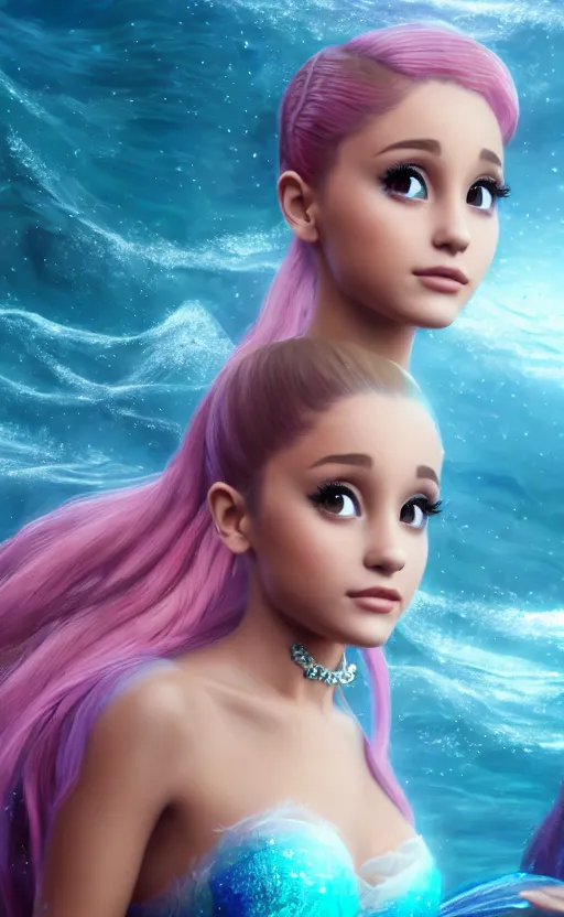 Prompt: ariana grande as a charming mermaid work safe dreamlike with jewelry, photo realistic, hyperdetailed, 8 k realistic, frostbite 3 engine, cryengine, dof, trending on artstation, digital art