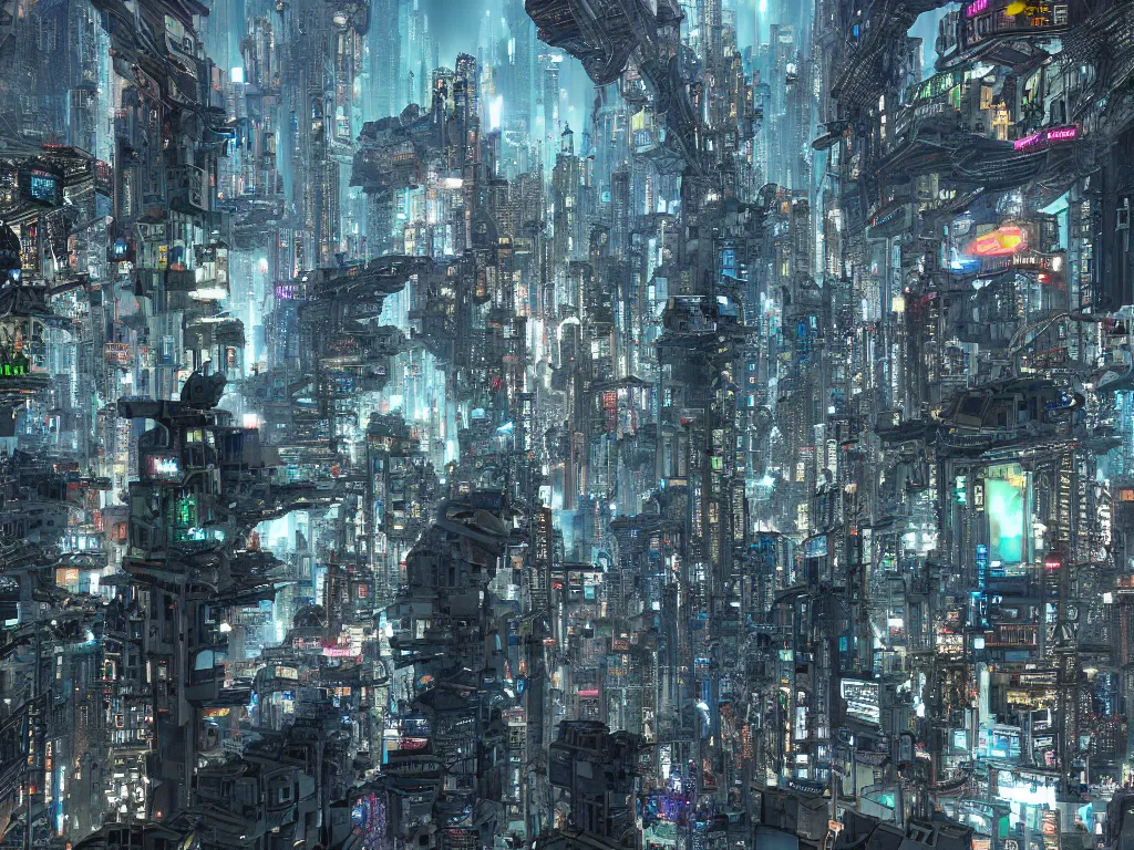 Prompt: Cyberpunk fractal city