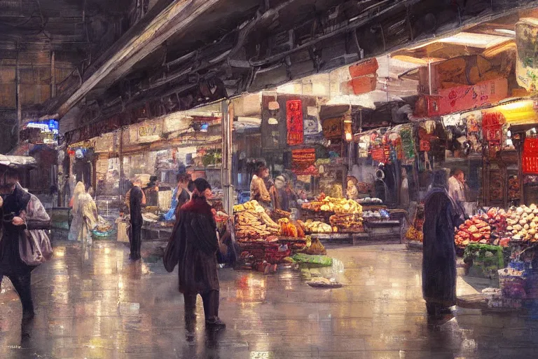 Image similar to a beautiful painting of an underground market, Feng Zhu, digital art, artstation