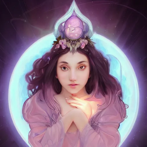 Image similar to dream portrait of a cat wizard wearing blue robes, dreamy and ethereal, expressive pose, big pink eyes, exciting expression, fantasy, intricate, elegant, many rainbow bubbles, rose tones, highly detailed, digital painting, artstation, concept art,cyberpunk wearing, smooth, sharp focus, illustration, art by artgerm and greg rutkowskiand alphonse mucha,Salvador Dali.