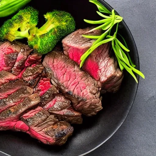 Image similar to a bowl of steak on a table 3 / 4 th view