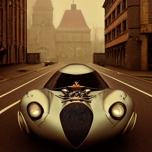 Image similar to cyber vintage supercar slick : by michal karcz, daniel merriam, victo ngai and guillermo del toro : ornate, dynamic, particulate, intricate, elegant, highly detailed, centered, artstation, smooth, sharp focus, octane render