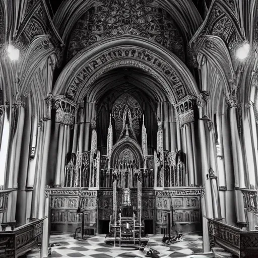 Image similar to magnificent interior of s cathedral hall. cast iron. ominous shapes. occult. gothic low poly baroque. hyper detailed. photoreal - w 8 3 2