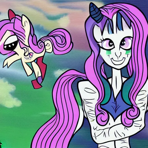 Prompt: my little pony in the style of junji ito