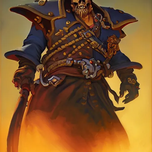 Image similar to greg manchess portrait painting of partially armored undead pirate captain lechuck as overwatch character, medium shot, asymmetrical, profile picture, organic painting, sunny day, matte painting, bold shapes, hard edges, street art, trending on artstation, by huang guangjian, gil elvgren, ruan jia, greg rutkowski, gaston bussiere