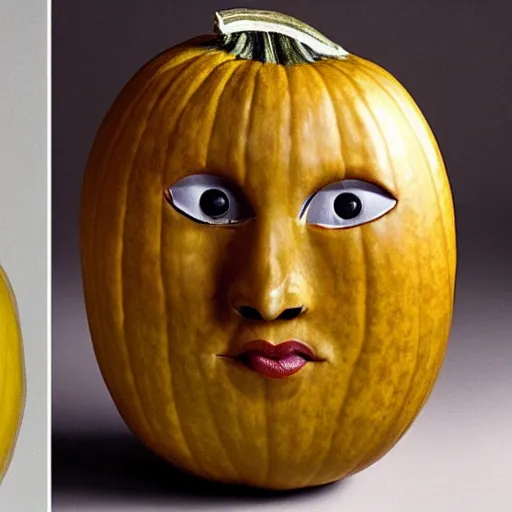 Image similar to gourd shaped like the face of amber heard hybrid intercross mix as a gourd