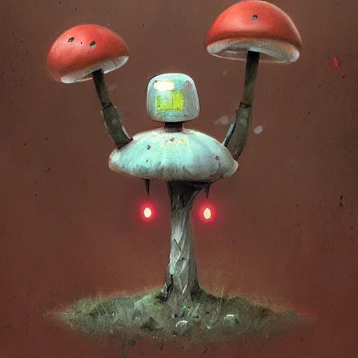 Image similar to mushroom robot in the style of greg rutkowski