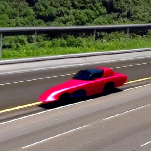 Prompt: live cctv footage of funny car on highway