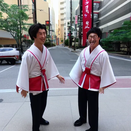 Prompt: photo of the Japanese manzai duo Downtown