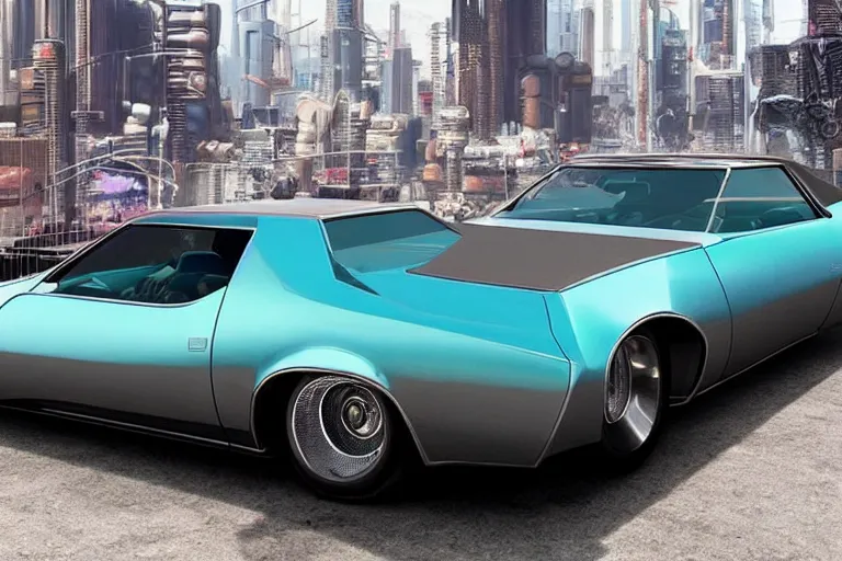 Image similar to cyberpunk version of a 1 9 7 2 buick riviera