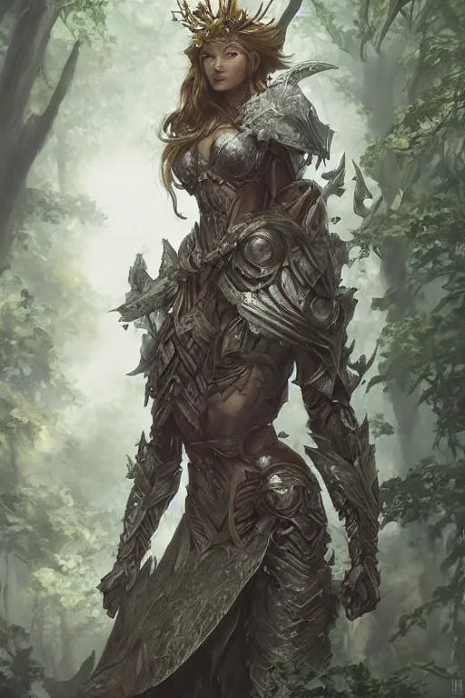 Prompt: dryad in armor in the forest, d & d, fantasy, portrait, highly detailed, headshot, digital painting, trending on artstation, concept art, sharp focus, illustration, art by artgerm and greg rutkowski and magali villeneuve