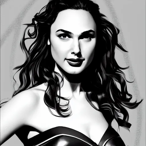 Prompt: portrait of gal gadot in the style of bill medcalf, retro, 4 k, detailed