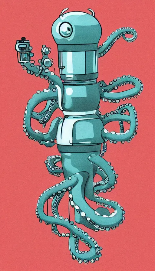 Image similar to 1 9 5 0 s retro future robot android octopus. muted colors. by filbert cunningham