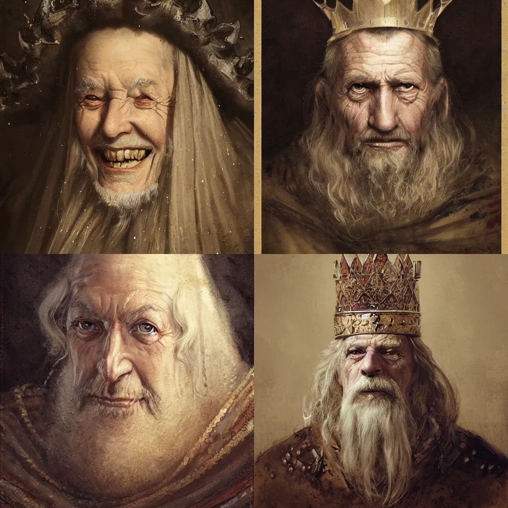 Prompt: portrait of a medieval old king, by jean - baptiste monge, high quality, high resolution, 4 k, painted by cgsociety, rutkowski, gurney