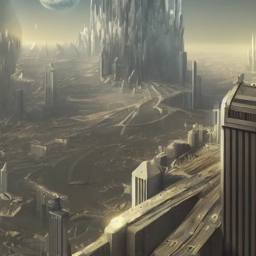 Prompt: The biggesta sci-fi book written entirely fictional universe of science and technology, 8k resolution matte painting trending on artstation A beautiful matte painting of an art deco city by going white, quantum wavetracing the fabric