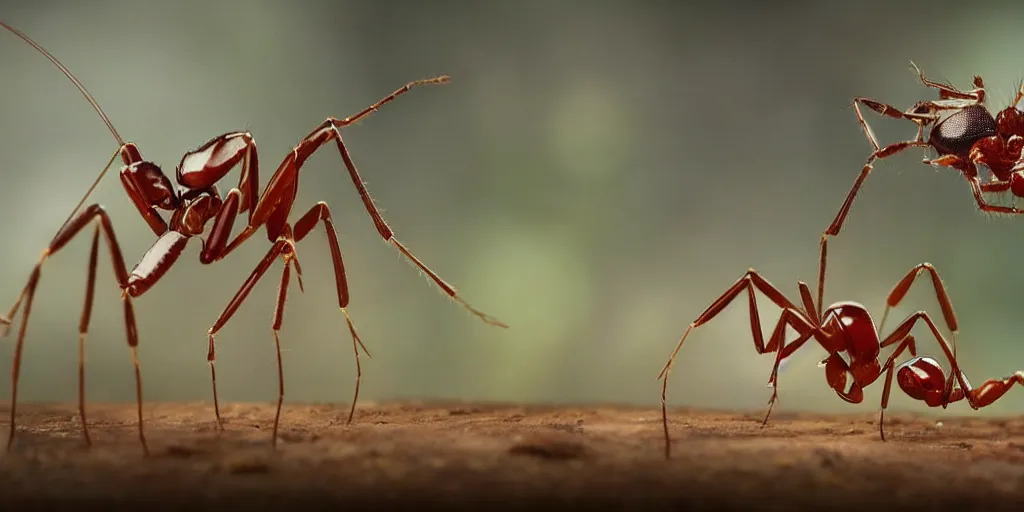 Prompt: epic battle scene Ants versus Spiders, Macro, the last stand, Epic Background, highly detailed, sharp focus, 8k, 35mm, cinematic lighting