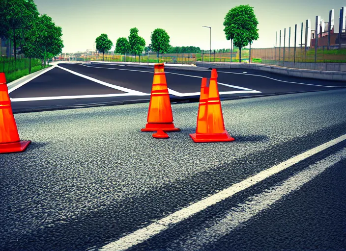 Prompt: a realistic photo of the road safety barrier, road street signs, construction yard, construction equipment 1 9 9 0, photorealistic, reportage