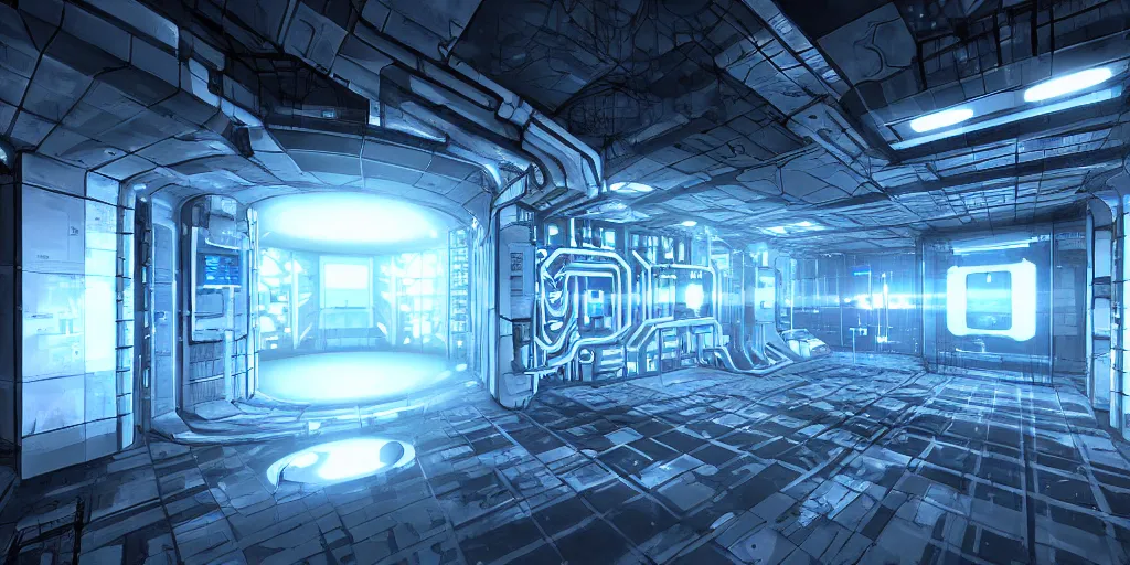 Prompt: portal 3, massive ai computer, underground testing facility, 2 0 2 2 digital art wallpaper