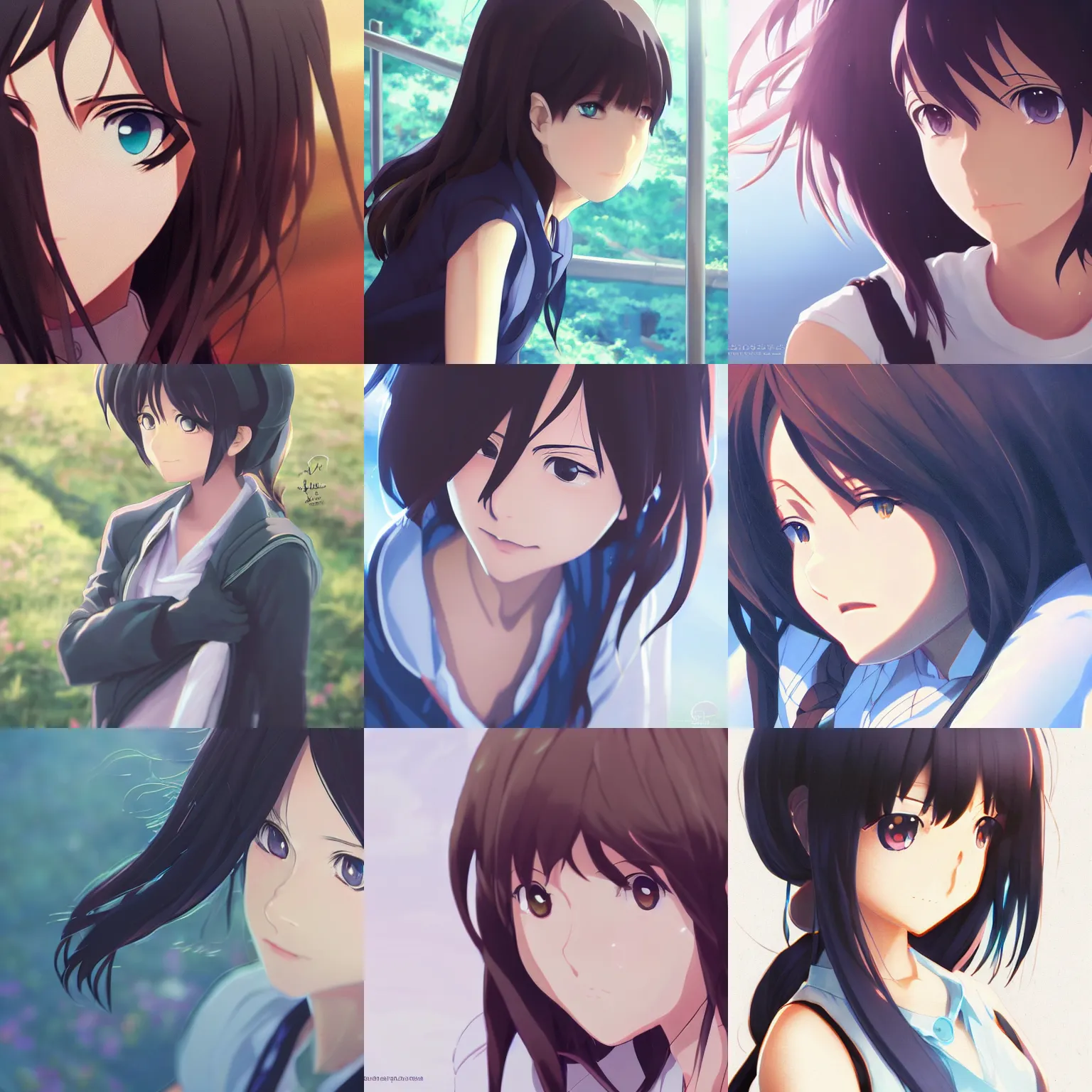 Prompt: close-up Makoto Shinkai portrait of cute anime girl, extremely detailed eyes, anime key visual, official media, by Rossdraws