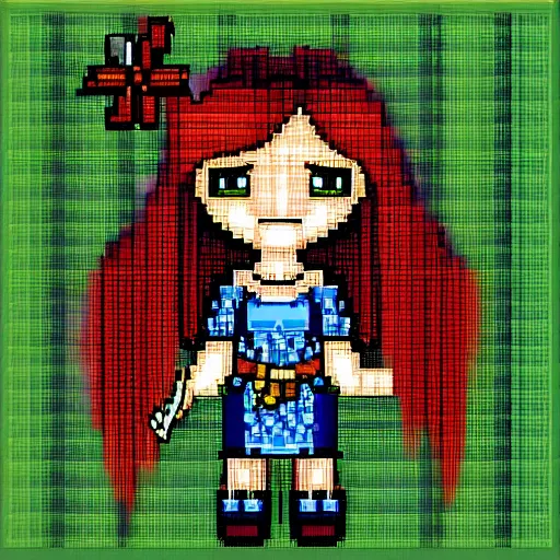 Prompt: pixel art, 32-bit pixel art, vibrant sprite art, barbarian girl, electrified hair, prehistoric fantasy, palm trees