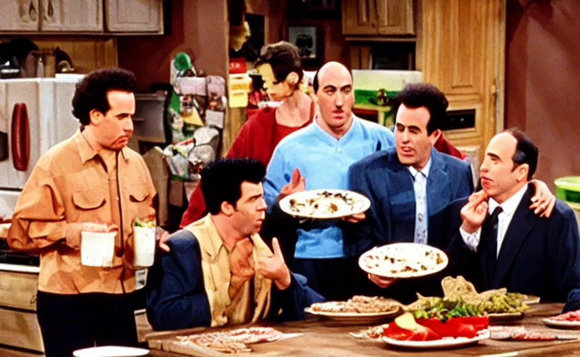 Prompt: the episode of seinfeld where everyone eats bugs together sitcom