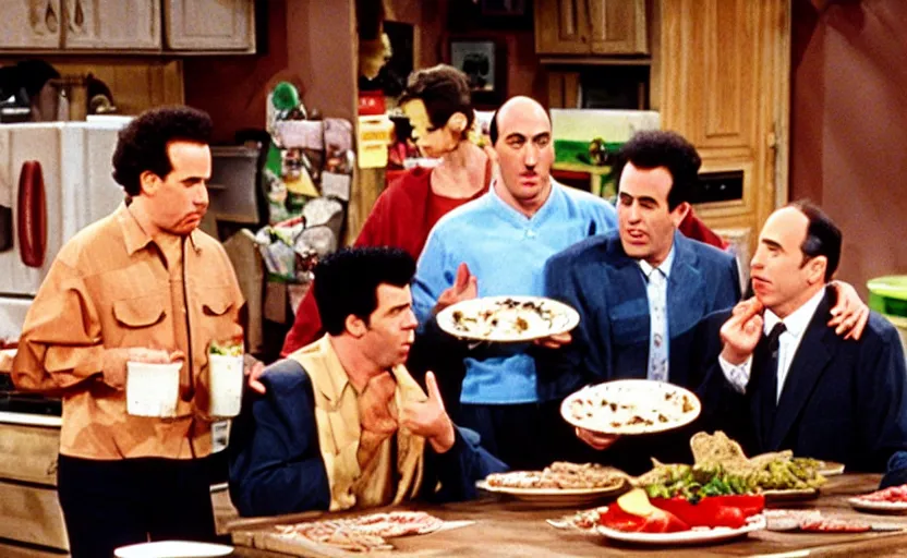 prompthunt: friends tv show episode, chandler bing eating pizza