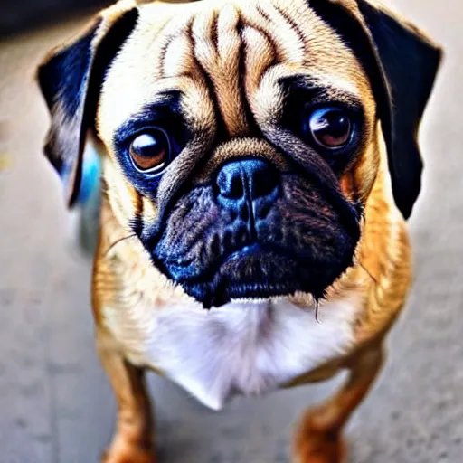 Prompt: A dog mixed with a pug and a dachshund. More Dachshund than Pug.