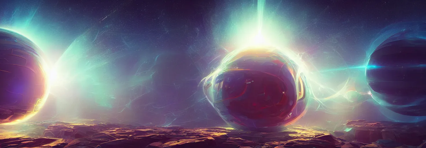 Image similar to an awe - inspiring digital art painting a mind - exploding into the cosmos, mashup digital art in the styles of beeple and jean giraud, conceptual, abstract geometrical shapes, masterful, rendered in unreal engine, lens flare, bokeh